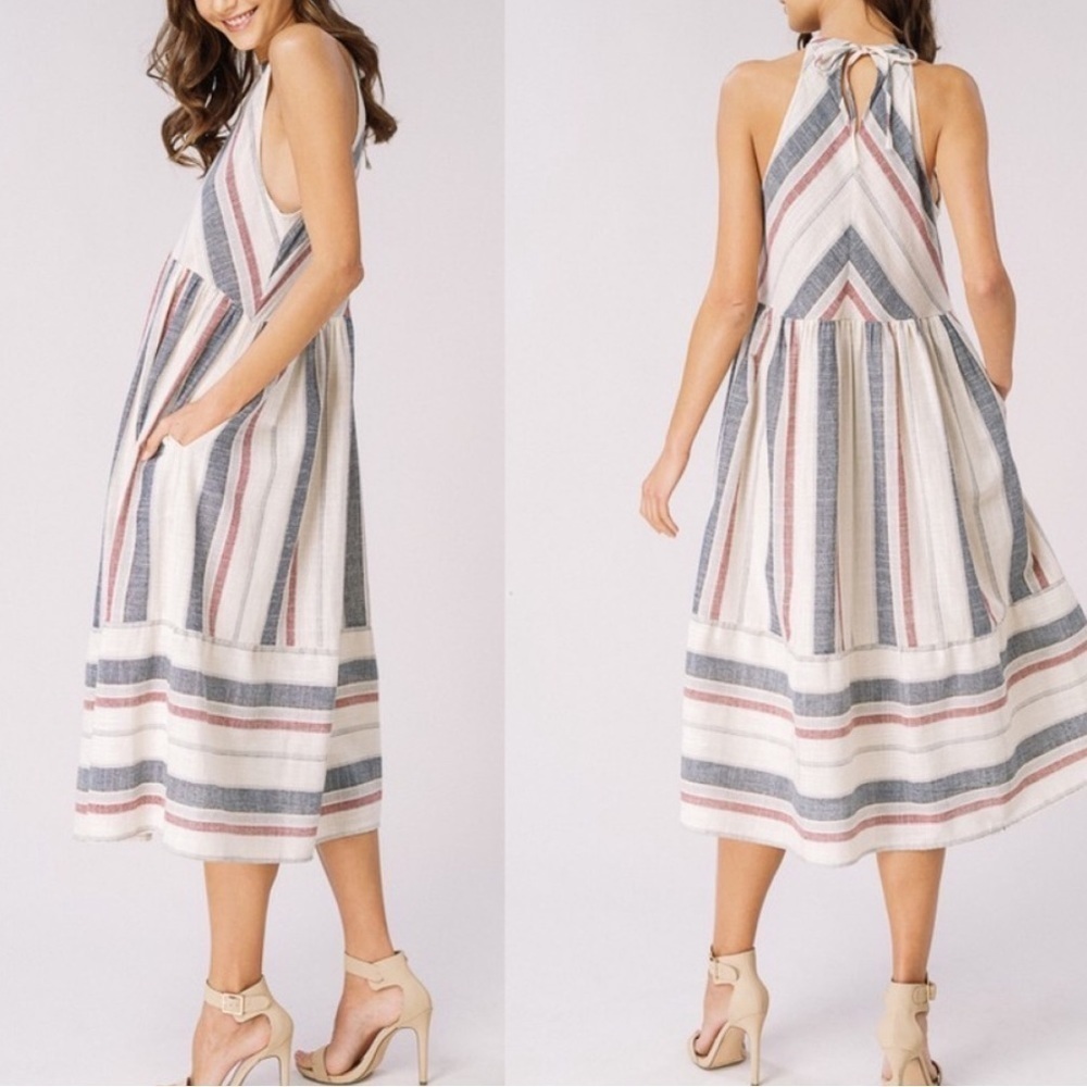 Listicle | NWT Lizzie Woven Halter 100% Cotton Striped Sleeveless Lined Dress M